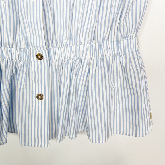 Scotch & Soda Womens Small Blue White Striped Gathered Waist Button Down Blouse - Picture 3 of 13